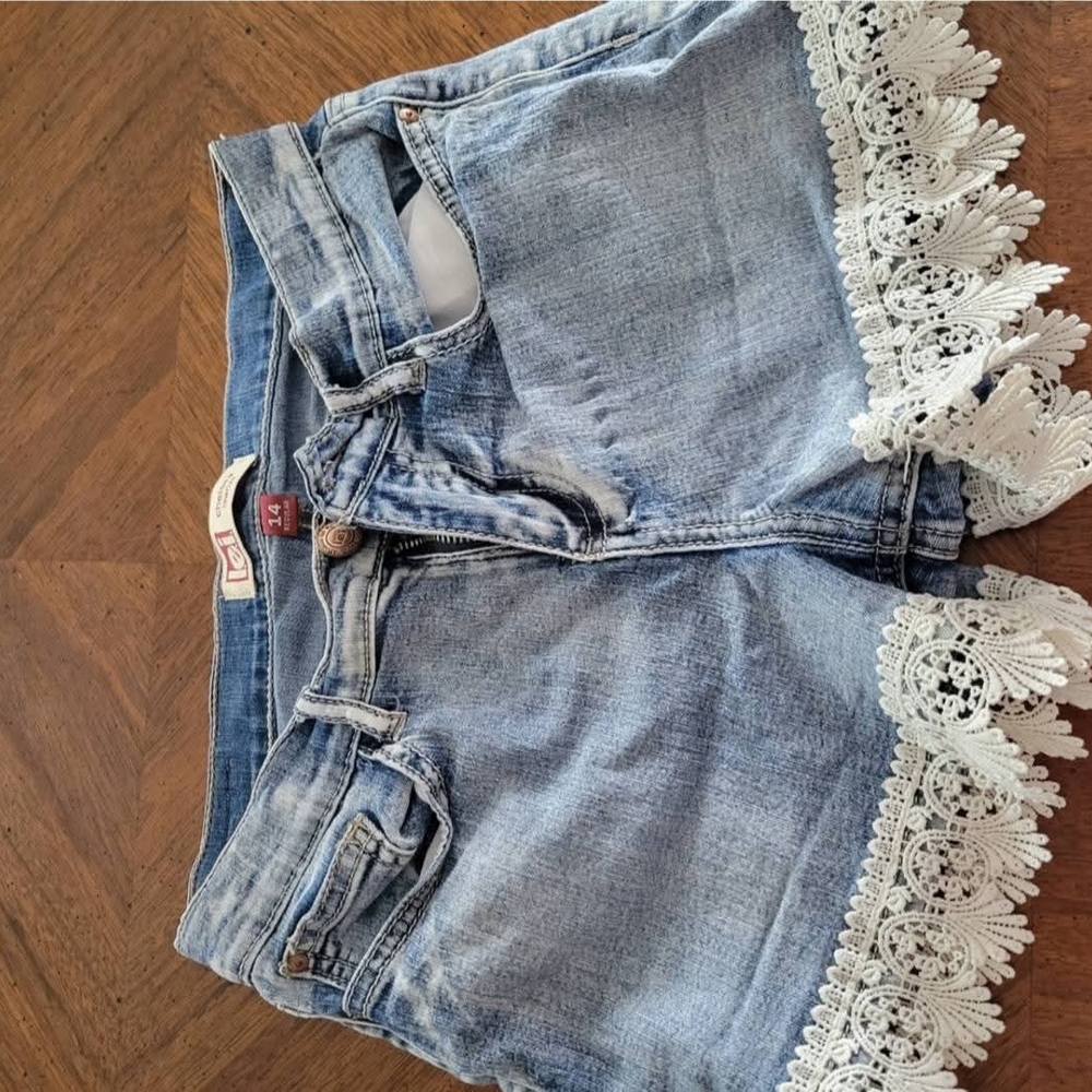 Denim Shorts with Lace Trim